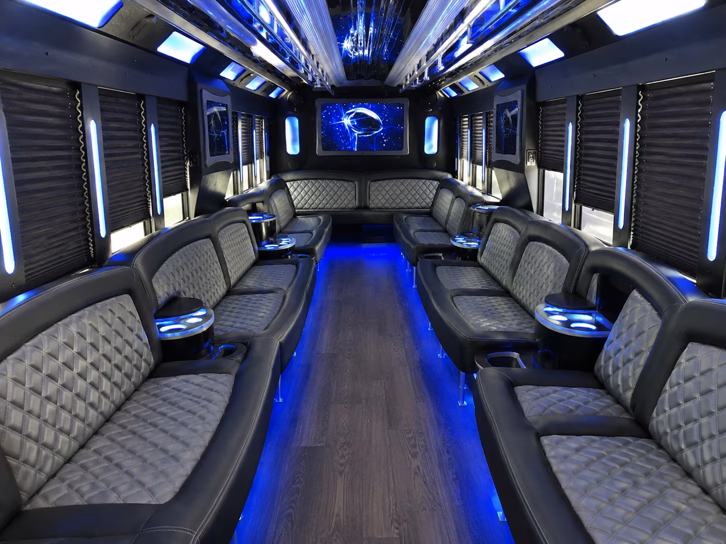 Fontana Wedding Transportation party bus exterior