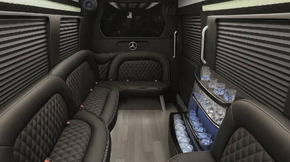 Interior of Fontana Party Bus Company's 14 Passenger Sprinter Limousine in Fontana