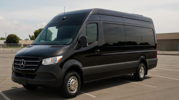 Exterior of Charter Bus Company Pomona's 14 Passenger Sprinter Limousine in Pomona